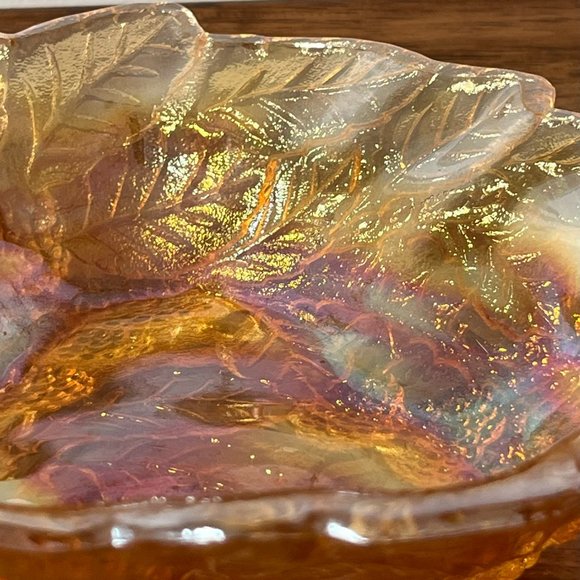 Indiana Glass Co. Berry Motif Triangular Bowl Orange Marigold Glass Vintage - Picture 3 of 11